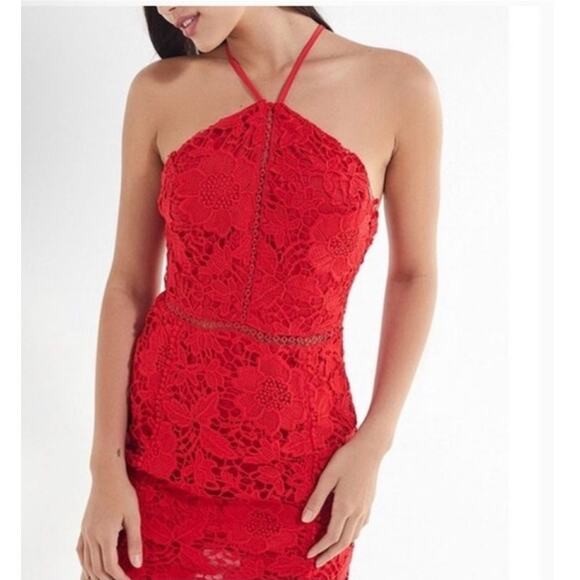 Urban Outfitters Sexy Red Lace High Neck Mini Dress Size M - Picture 1 of 14